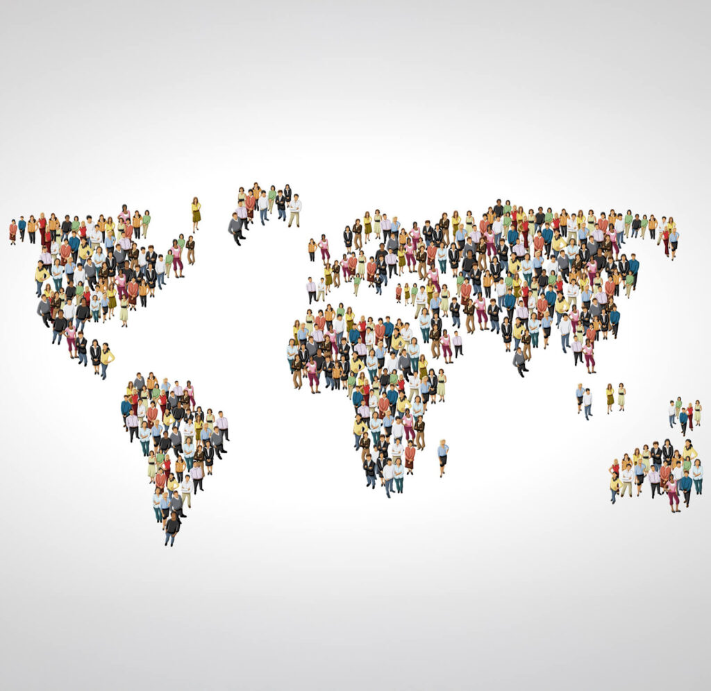 Image of map made up of people to represent IBM InfoSphere Global Name Management