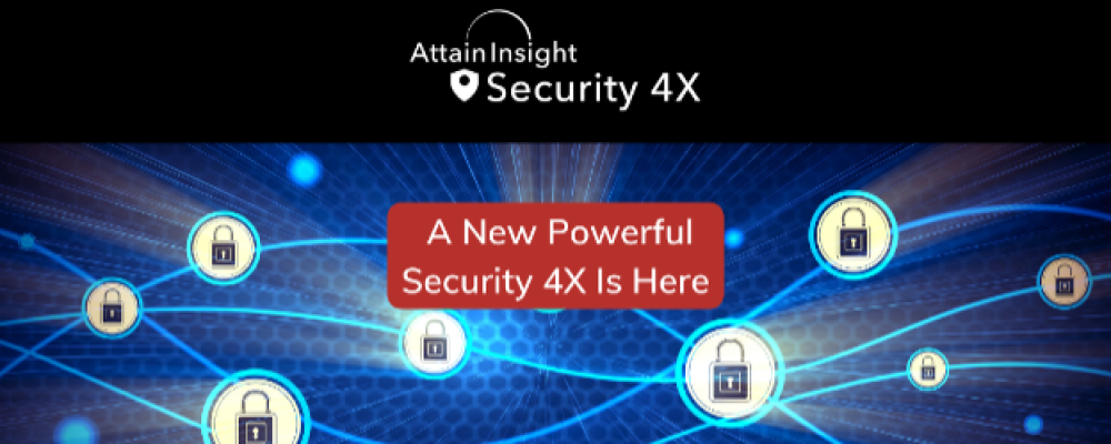 Image introducing a new powerful Security 4X - depicting a network with padlocks.